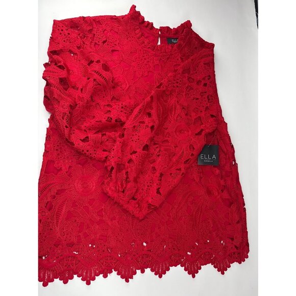 Ella Rafaella Womens Red Lace Blouse Size Large Stylish Floral Crochet Design - Picture 10 of 12